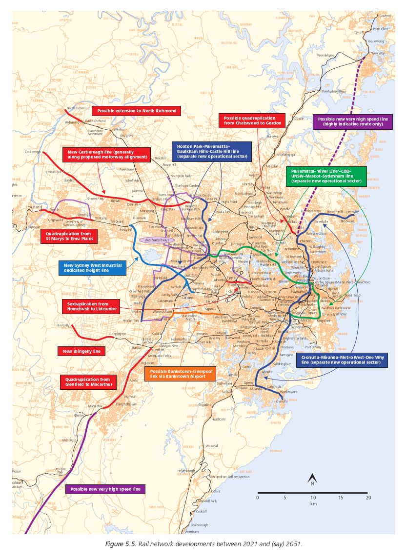 Figure 5.5. Rail network developments between 2021 and (say) 2051.