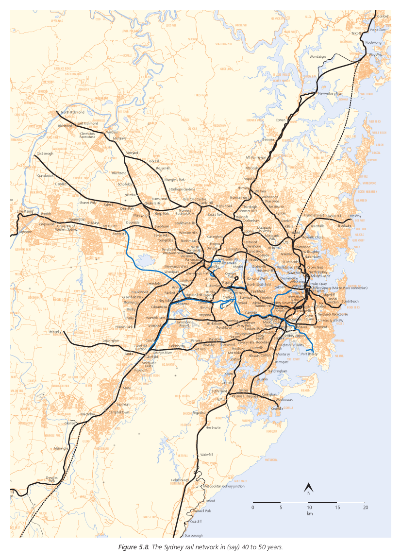 Figure 5.8. The Sydney rail network in (say) 40 to 50 years.