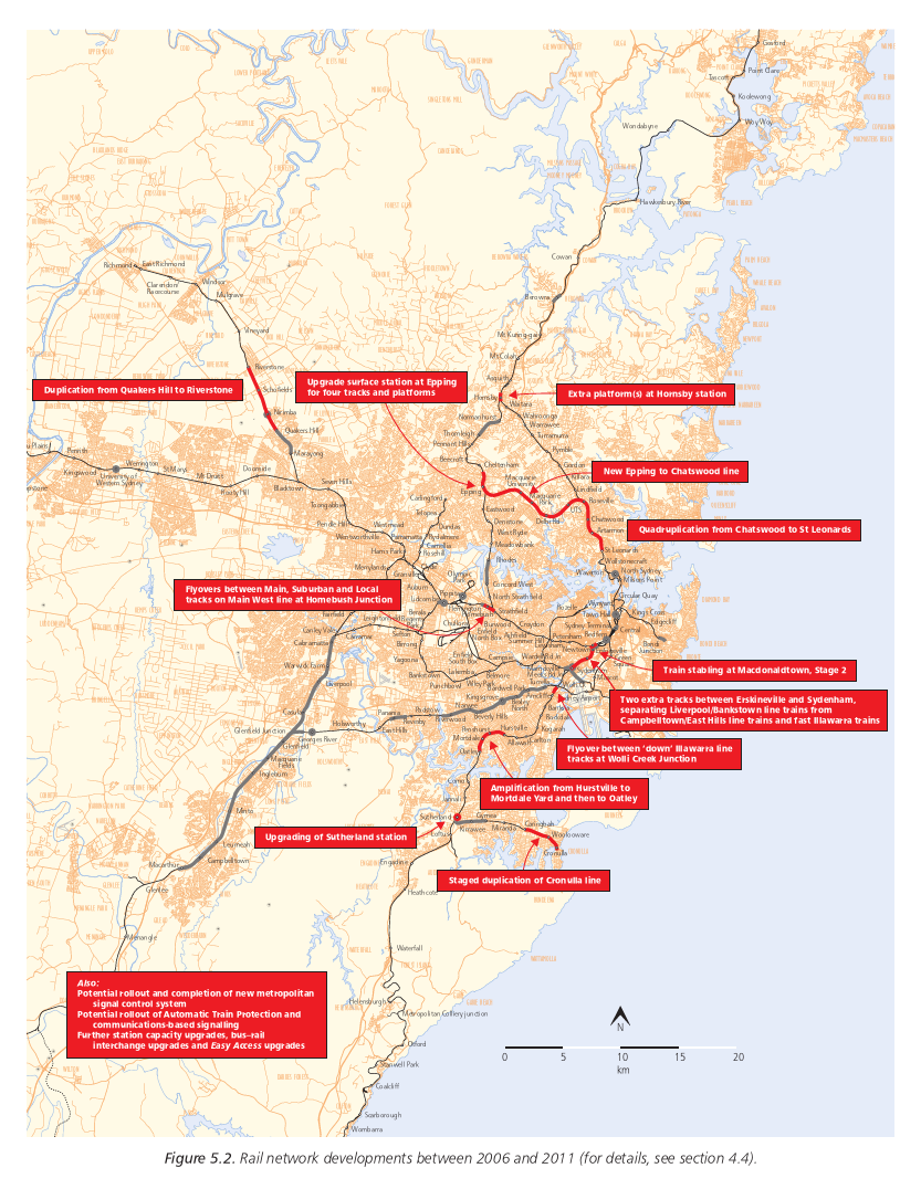 Figure 5.2. Rail network developments between 2006 and 2011 (for details, see section 4.4).